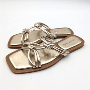 Azalea Wang Stetson Tubular Straps Knot Flat Sandals Women's Gold Sz US7 EU37.5